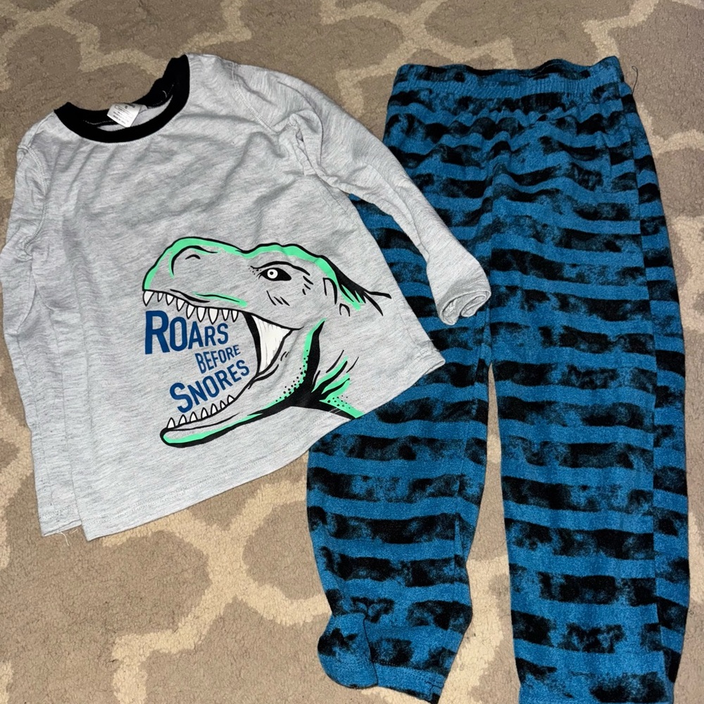 Cozy Gray and Blue Dinosaur Pajama Set